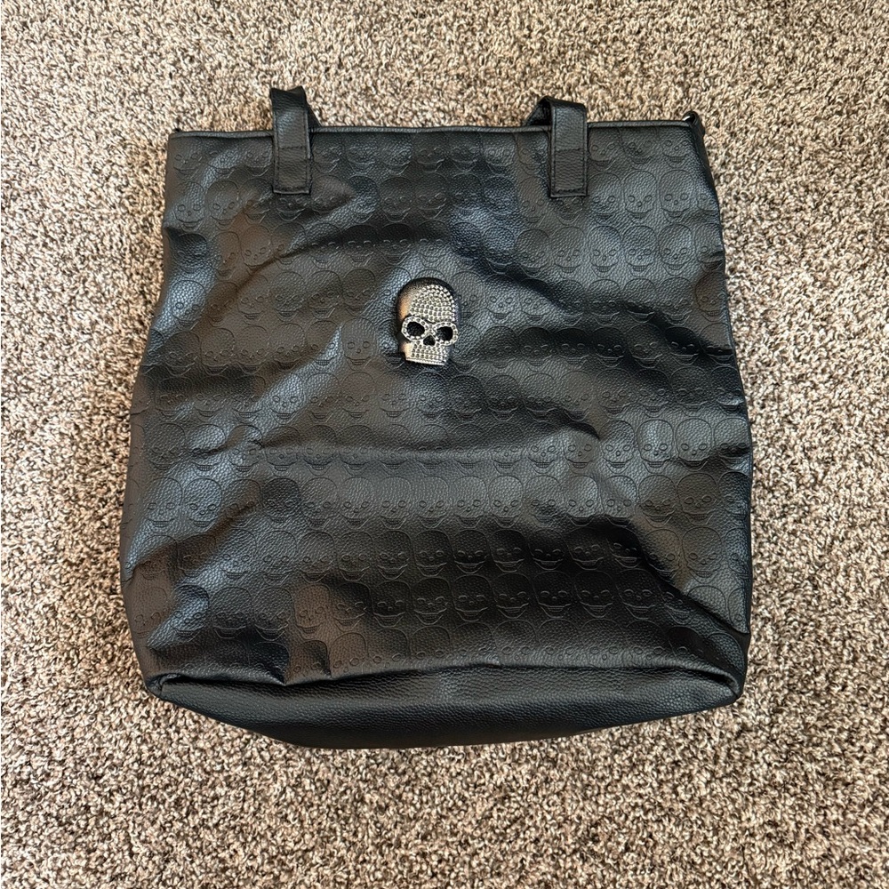 Black Tote Bag with Skull Detail